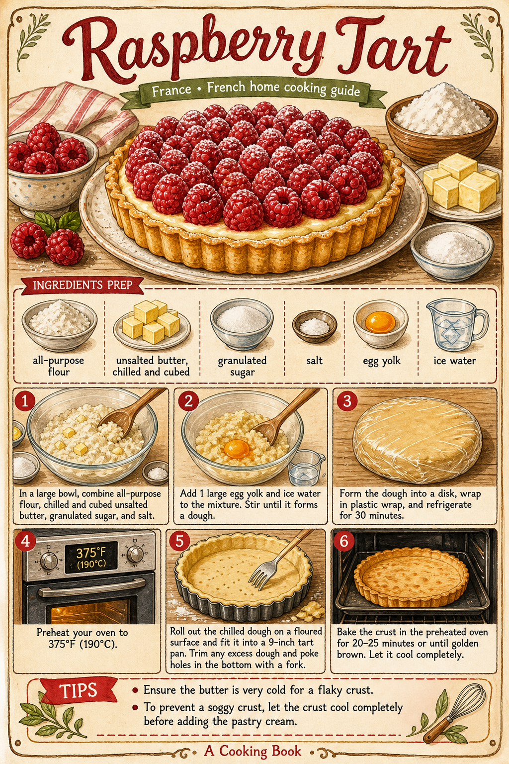 Raspberry Tart illustrated step-by-step cooking guide