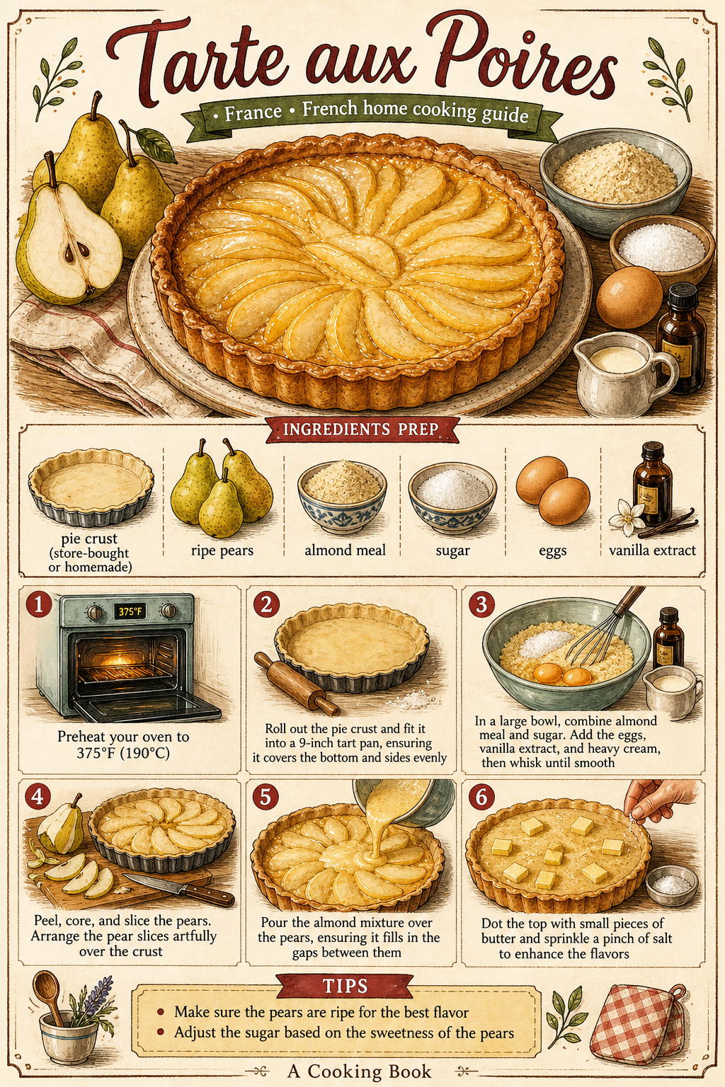 Tarte aux Poires illustrated step-by-step cooking guide