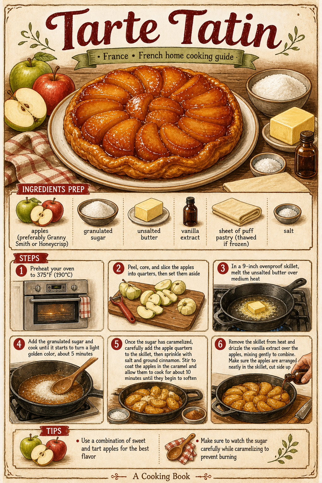 Tarte Tatin illustrated step-by-step cooking guide
